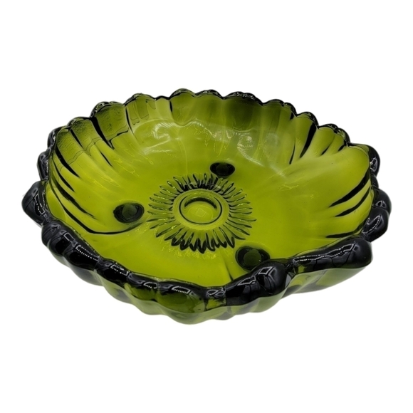 Vintage Indiana Glass Olive Green Footed Bowl - Picture 8 of 14